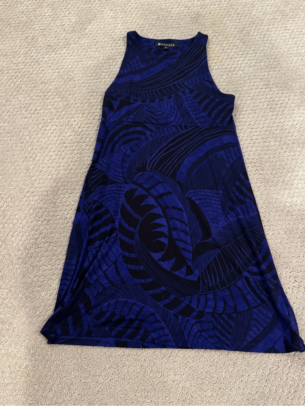 Athleta Purple & Black Patterned Tank Dress.  93% Modal, 7% Spandex